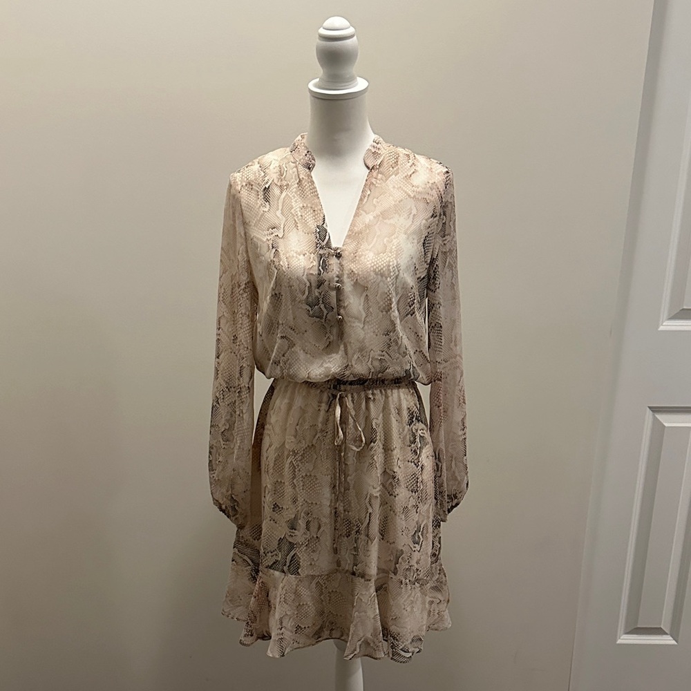 White House Black Market Beige Snake Print Dress
